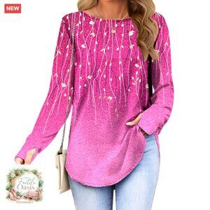 Long Sleeve Tunic Top Thumb Hole Loose Fit Crew Neck Fall Casual Wear